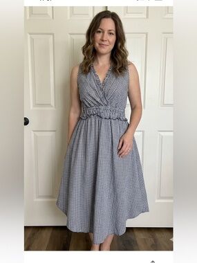 Hope&Harlow Black and White Gingham Sleeveless Ruffled Cotton Dress S ize6